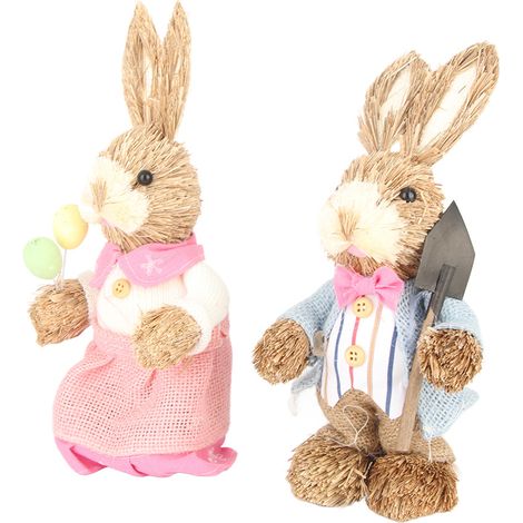 Lot de 2 décorations de Pâques en forme de lapin, style rustique mignon, 23 cm, pour la maison et les fêtes. (1/4)