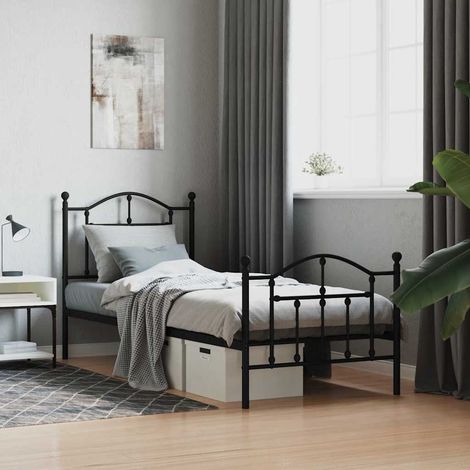 Cadre de lit métal sans matelas avec pied de lit noir 90x200 cm (1/5)