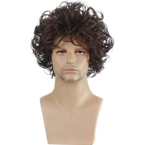 Peluca de cabello natural para hombre, línea de cabello natural, corta y rizada, estilo europeo. (1/5)