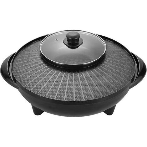Tragbarer runder multifunktionaler koreanischer Grill, der einen Elektrogrill und einen Hot Pot kombiniert, ideal für Familienpicknicks in Innenräumen, Camping und den Einsatz im Freien. (1/5)