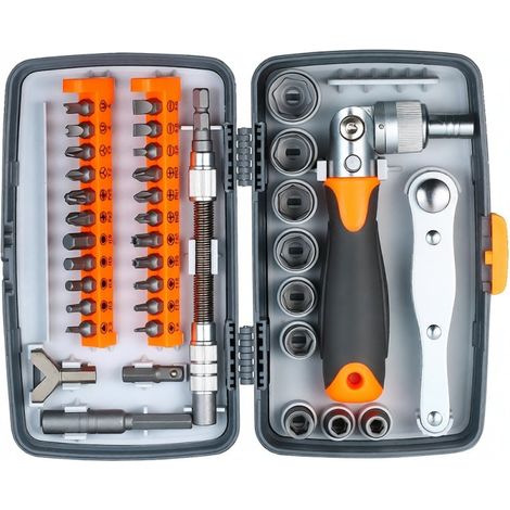 38-teiliges magnetisches Präzisions-Ratschenschraubendreher-Bit-Set mit flexibler Verlängerungsstange (für Elektronikreparaturen)