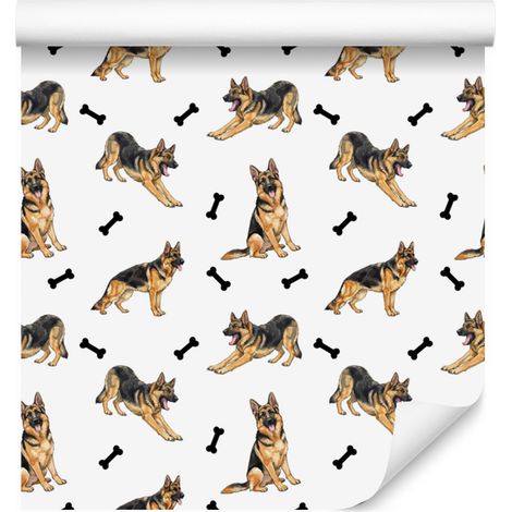 Papier peint Chiens Blanc, Gris clair et Or pour Salon et Chambre 50x1000 cm (1/5)