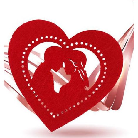 TrAdE Shop Traesio - Set 4pz Sottobicchieri 11cm San Valentino Forma Cuore Tessuto Rosso Feltro 95448 - (1/2)