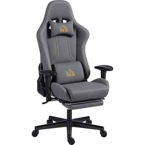 Ergonomischer Gaming-Stuhl mit verstellbaren 3D-Armlehnen, Bürostuhl mit Rollen und Lendenwirbelstütze, graue Farbe