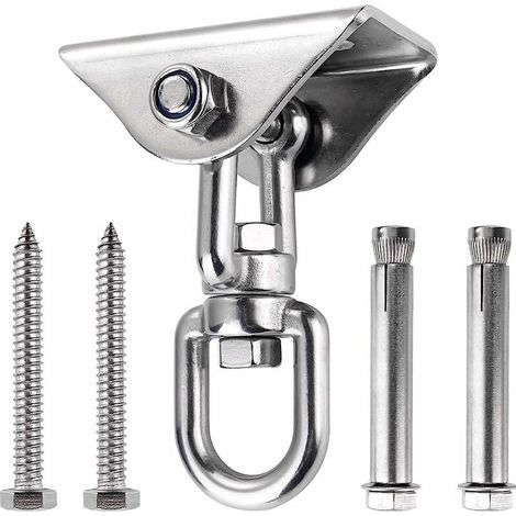 Gancio da soffitto in acciaio inox 304, portata 500 kg, rotazione a 360°, adatto per cemento e legno, sedia sospesa, lampada sospesa, amaca, yoga, con 4 viti di fissaggio. (1/4)