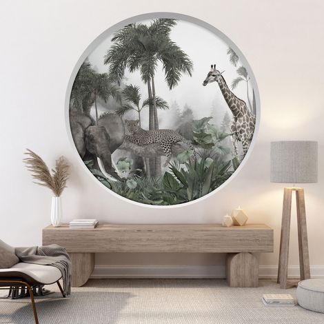 Stickers Trompe l'oeil Arche ronde - Animaux de la jungle - Diamètre 30 cm (1/4)