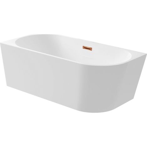 Balneo Baignoire d'angle AVOLA gauche 170x80 cm - Acrylique blanc - bonde Clic-Clac et siphon inclus, finition cuivre (1/5)