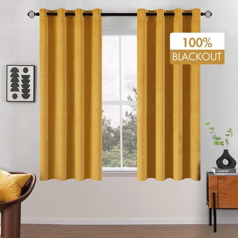 Cortinas opacas LaBlanc Curtains para dormitorio, aislantes térmicos, opacas, antifrío con ojales, protección contra el frío, juego de 2, 132 x 160 cm, color amarillo mostaza (1/5)