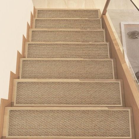 Alfombrillas antideslizantes para escaleras，juego de 15 alfombrillas de lino extragruesas，ancianos y mascotas，20 cm × 76 cm，beige (1/5)