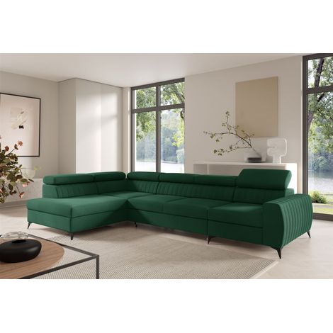Ecksofa Schlafsofa Sofa TORONTO XL Stoff Element Dunkelgrün Ottomane Links (1/4)