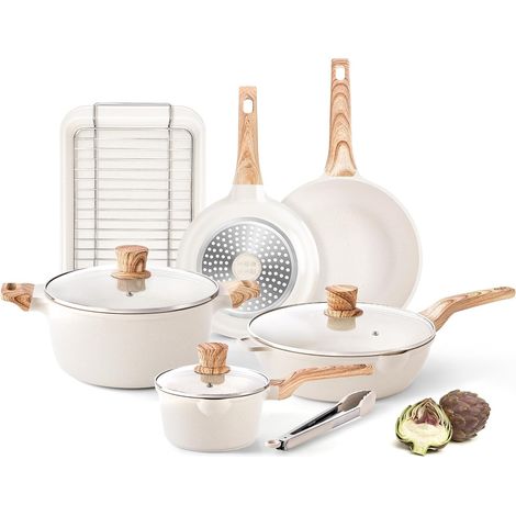 Induction Batterie de cuisine, Antiadhésive Granit Sets de poêles et casseroles avec Couvercles, Poêle à frire, Casserole, Plaque à pâtisserie, Poêle à gâteau, Sans PFOA (1/5)