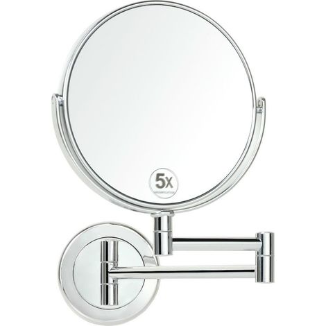 Miroir mural extensible grossissant x5 finition argentée élégante - argenté effet chromé élégant (1/3)