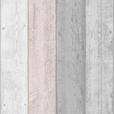 Arthouse Rustic Painted Wood Grain Panel Effect Grey Blush Pink Wallpaper 902809
