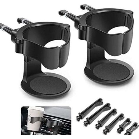 Portavasos - Portavasos para coche, paquete de 2, soporte universal para latas, soporte ajustable para rejilla de ventilación del coche, cenicero para botellas, soporte para tazas de café y latas - Cr