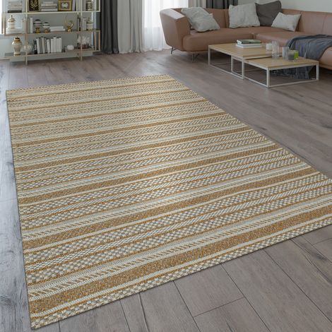 Paco Home Moderno tappeto dal tessuto piatto con design orientale rustico a righe dal motivo intessuto in beige 80x150 cm (1/4)