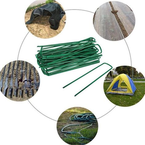 BRAVIX 50pcs Piquets de Fixation pour Jardin, Pelouse Agrafes en Forme de U pour Bâche Anti-Mauvaises Herbes, Galvanisés à Chaud (150 mm de Hauteur) (1/5)