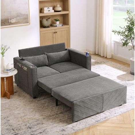 Canapé lit salon convertible bois tissu gris foncé HAVRYA (1/5)