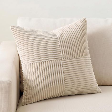 Lot de 1 Boho Housse de coussin 40x40 Beige – à Motif Croisé Decoration Housses de Coussin en Velours Côtelé (1/5)
