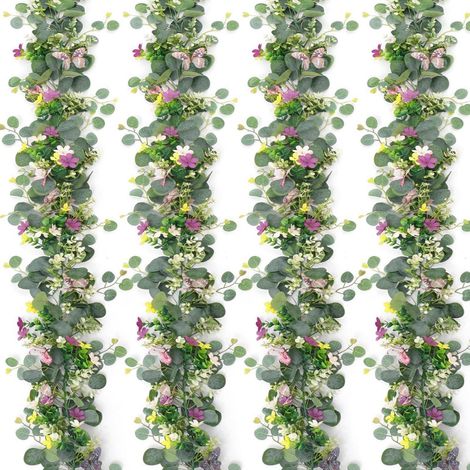 4er Set Künstliche Eukalyptus Girlande mit Schmetterlingen und Blumen (1/5)