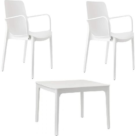 Set 3 Pezzi Giardino Terrazzo Sedie poltrona Lounge Ginevra S-C-A-B Tavolo Basso Argo bianco lino Piscina Balcone Bar Ristorante Made in Italy (1/5)