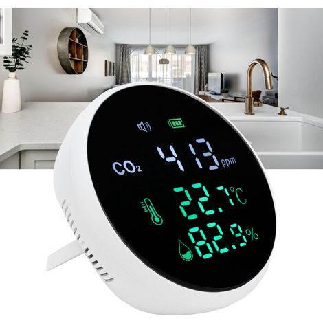 Rilevatore AirQualité Pro - Monitor di CO2, temperatura e umidità con display digitale e allarme intelligente - ABS nero, 229 g - Ricaricabile tramite USB