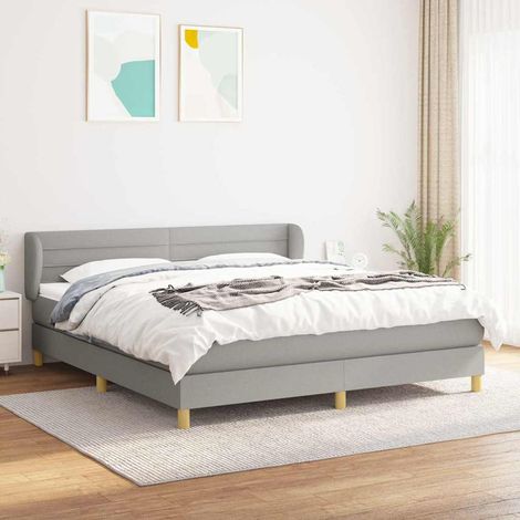 Cama box spring con colchón tela gris claro 160x200 cm (1/5)