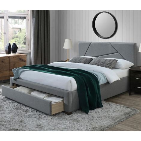 Lit 160 x 200 cm gris avec structure en bois de noyer massif et tiroir de rangement Starter (1/3)