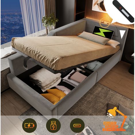 Tagesbett 90/200 cm grau aus Samt mit Stauraum, Leselicht und USB-C (1/5)