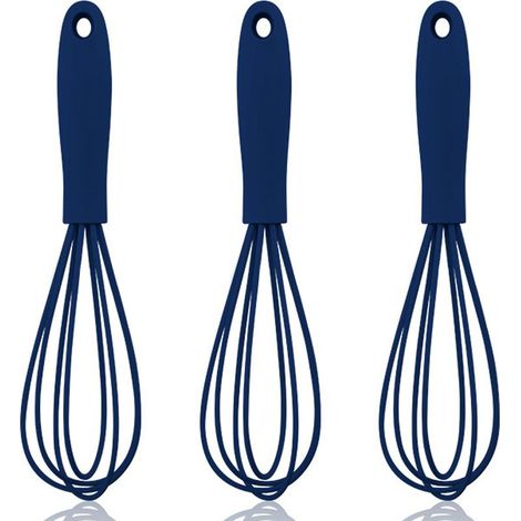 Lot de 3 fouets à œufs en acier inoxydable et silicone - Bleu foncé (1/5)