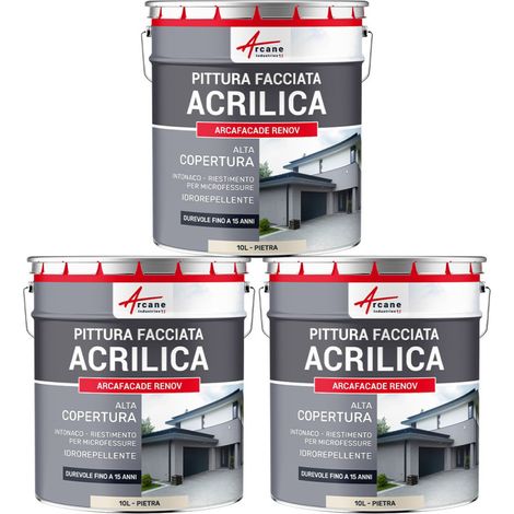 Pittura acrilica per esterni: per facciate esterne e stucco - ARCAFAÇADE RENOV - 3 x 10 L Pietra - RAL 090 90 10 - ARCANE INDUSTRIES