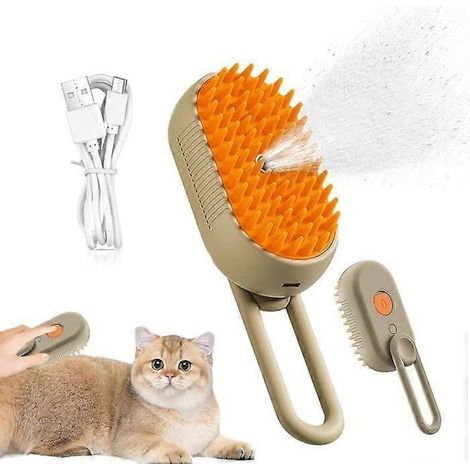 Brosse multifonctionnelle pour animaux de compagnie 2024 : démêlage et épilation – Peigne de toilettage 3 en 1 avec fonction massage pour chats et chiens (kaki) (1/5)
