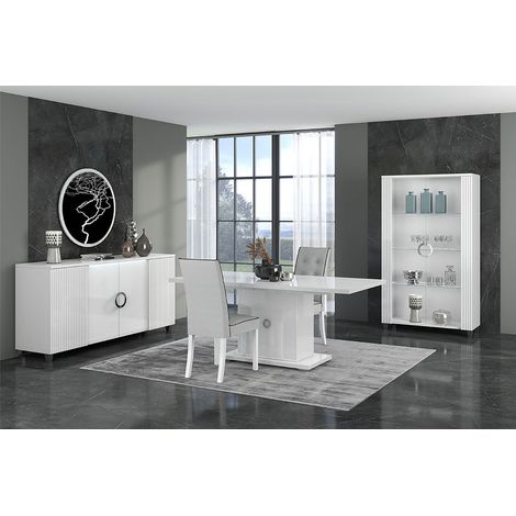 Altobuy – Séjour complet avec table allongeable 160-200cm – Buffet 4 portes avec leds – Argentier 2 portes avec leds – Fabrication italienne (1/5)