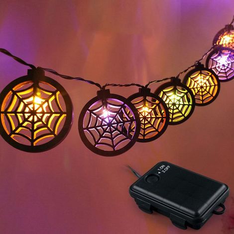 Guirlande lumineuse en bois pour Halloween, décoration de fête, ambiance bistrot, (toile d'araignée colorée) (1/4)