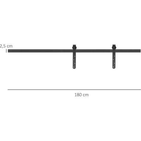 Kit de glissière pour porte coulissante 180 cm, lot complet comprenant rails, roulettes et systèmes anti-déraillement en acier au carbone