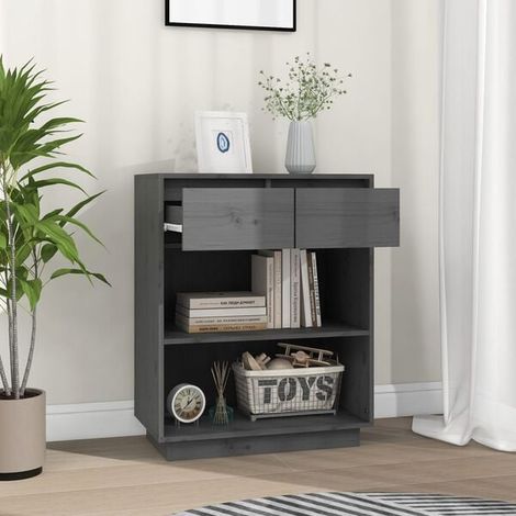 Meuble d'Entrée en Bois Massif de Pin, Gris, 60x34x75 cm - Console de Couloir avec Rangement pour Clés et Décorations (1/5)