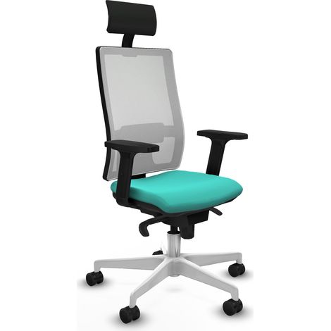 Horna sincro malla blanca similpiel turquesa brazos 2D base blanca cabecero fijo ruedas 65mm nailon (1/5)