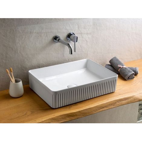 Vasque striée rectangulaire à poser sans trou FOTSY 50x36x12 cm (1/2)
