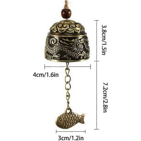 Clochette Feng Shui, lot de 2 clochettes vintage à motif dragon, carillon Feng Shui pour la maison et le jardin, porte-bonheur à suspendre (1/4)