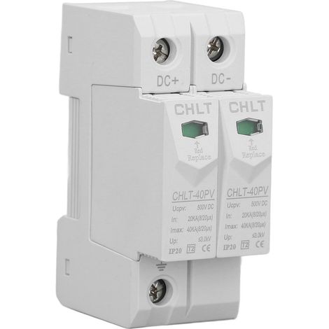 Dispositif de protection contre les surtensions photovoltaïques 2P, CC 500 V, 40 kA, montage sur rail DIN 35 mm, modèle CHLT‑40PV (1/5)