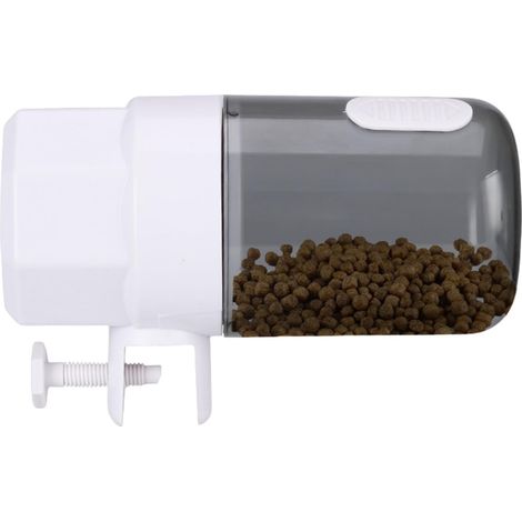 Distributore automatico di mangime e pellet per pesci, alimentato a batterie.