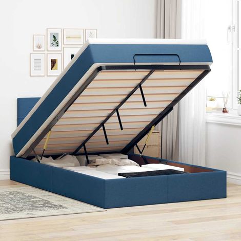 Ottomane Bett mit Matratze & LEDs Blau 120x200 cm Stoff