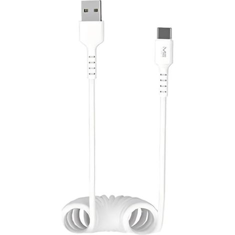 Câble USB-A vers USB-C M2 TEC, charge rapide 2,4 A, 1 m, enroulable - Blanc (1/2)