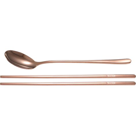 Beyamis Ensemble de cuillères et baguettes en acier inoxydable 304, style coréen, cadeau de Noël (couleur rose) (1/5)