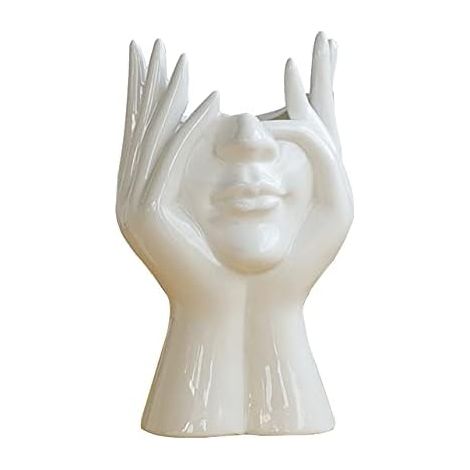 VURAHOME - Vase à fleur en céramique, pot de fleur en forme de tête blanc moderne tête planteur vase statue pot de fleur pour jardin maison cuisine festival intérieur extérieur décoration (1/5)