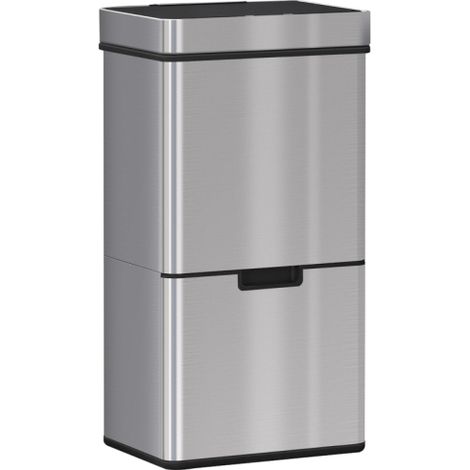 Stainless Steel 72L Recycling Bin with 3 Compartments for Wet and Dry Waste, Removable Lid for Kitchen Use