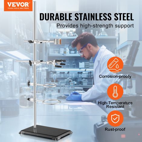 Support de Laboratoire, 2 Ensembles de Supports de Cornue de Laboratoire, en Acier, Tige de 60 cm et Base en Fonte de 21x13,5 cm, a… (1/5)