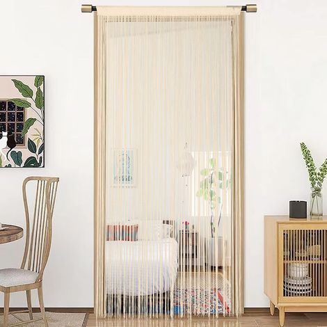 String Porte Rideau décorations de fenêtre diviseur de pièce décorations de Chambre Rideau Simple pour fenêtre 90x200cm Beige (1/5)