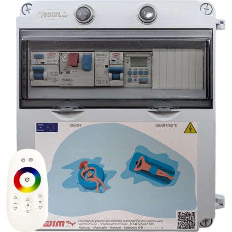 Cuadro Eléctrico Piscina Bomba 0.5CV Contactor Fuente Alimentación 150W 12DC con WiFi RGB