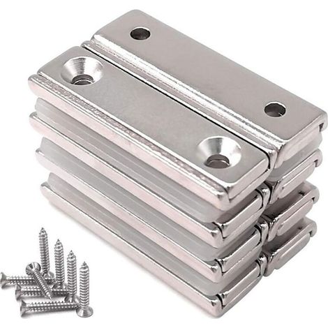 8 Aimants Rectangulaires en Pot 20 kg Chacun 40 x 13,5 x 5 mm Avec Contre-Alésage et Couvercle Pour Usages Ménagers et Industriels (1/4)