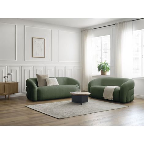 BOBOCHIC - Ensemble canapé droit fixe 3 + 2 places ELINA tissu bouclette Vert (1/5)
